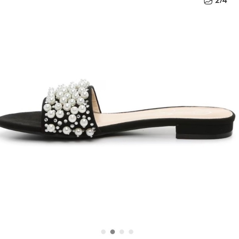Jessica Simpson Pearl Embellished Grissa Black Slide Sandals Women's Size 6